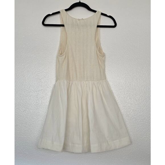 For Love & Lemons Billie Pointelle Mini Dress in Cream Drop Waist Poplin Knit - Picture 6 of 15